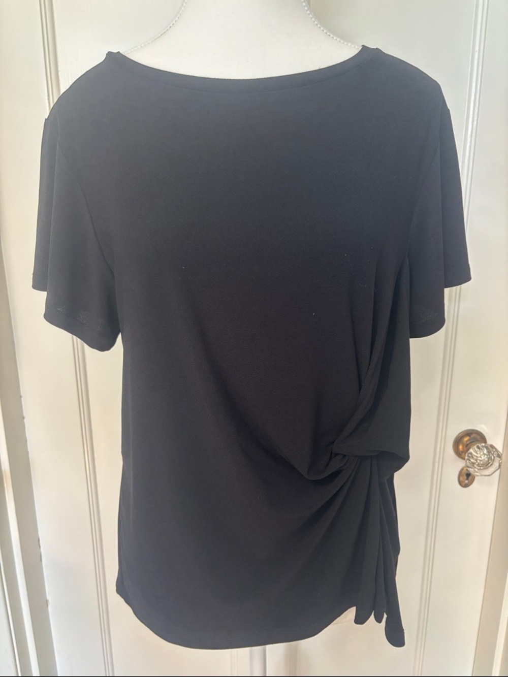 Leith Black Short Sleeve Knot-Detail Top